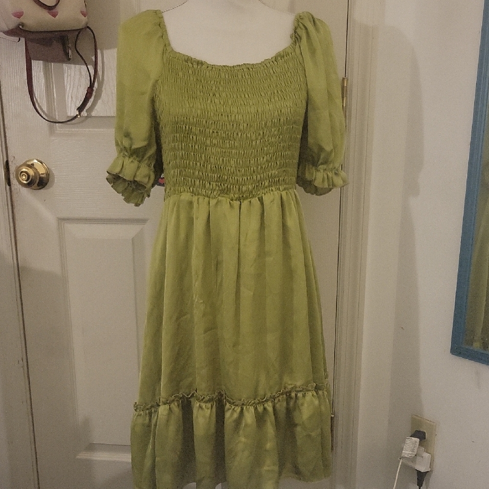 Elegant Green Smocked Dress